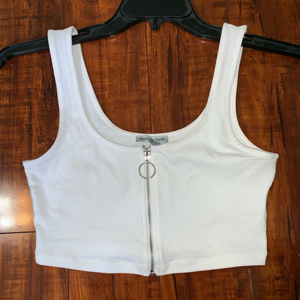 White Zip up Crop Top